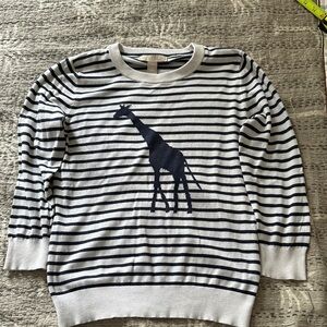 Banana Republic Navy and Cream Striped Sweater with Intarsia Giraffe Sweater